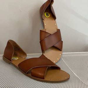 brown cross sandals